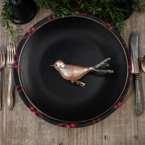 Pink & Silver Tinsel Clip-On Bird Ornament On a Plate