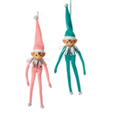 Pink & Teal Posable Elf Ornament Set of 2