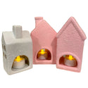 Pink & White Glitter House Candle Holder Set of 3 Back