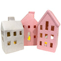 Pink & White Glitter House Candle Holder Set of 3