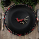 Red & Silver Tinsel Clip-On Bird Ornament On Plate