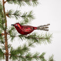 Red & Silver Tinsel Clip-On Bird Ornament On Tree