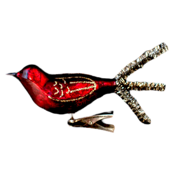 Red & Silver Tinsel Clip-On Bird Ornament