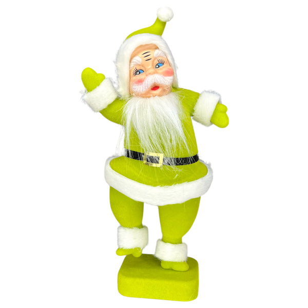 Retro Flocked Dancing Santas- chartreuse