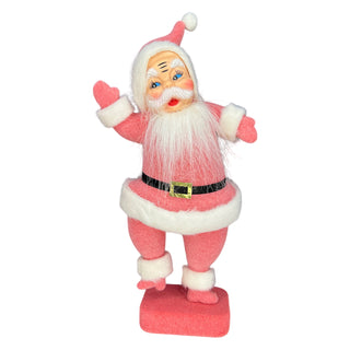 Retro Flocked Dancing Santas- pink