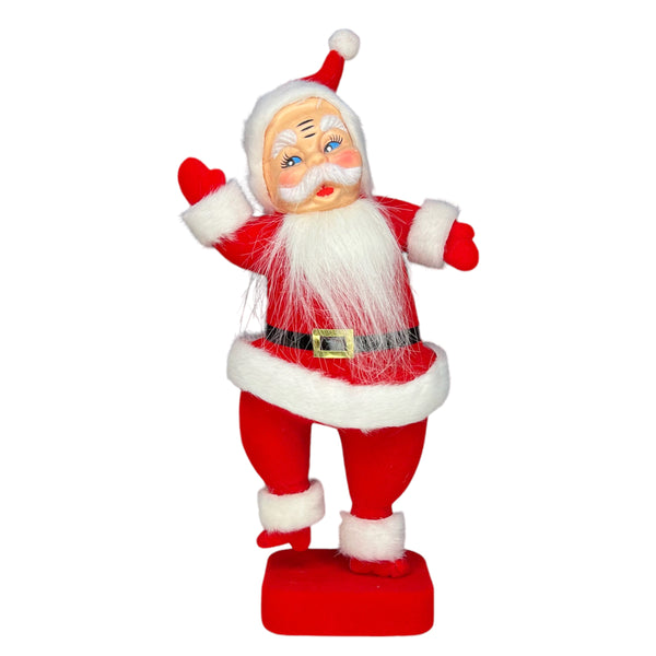 Retro Flocked Dancing Santas- red