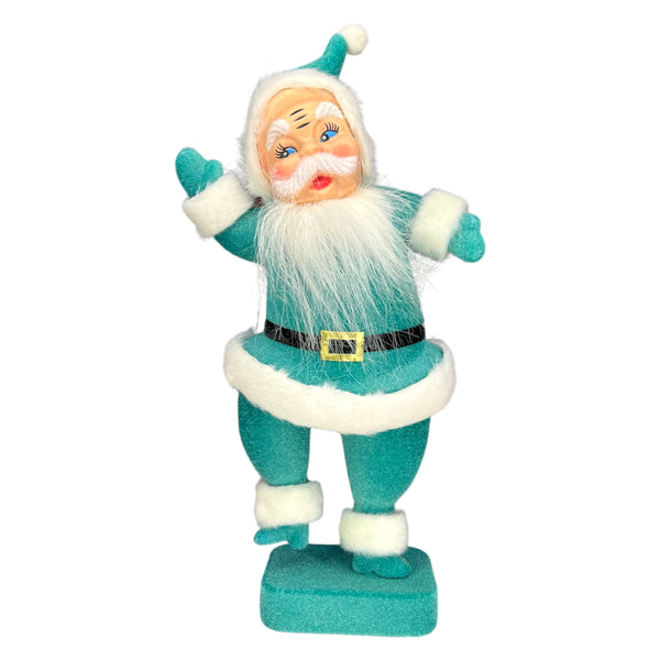 Retro Flocked Dancing Santas- teal