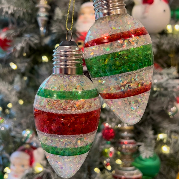 Retro Glass Christmas Bulb Ornament Set Tree in back