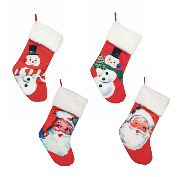 Retro Jolly Santa/Snowman Cotton Stocking- 4 Options