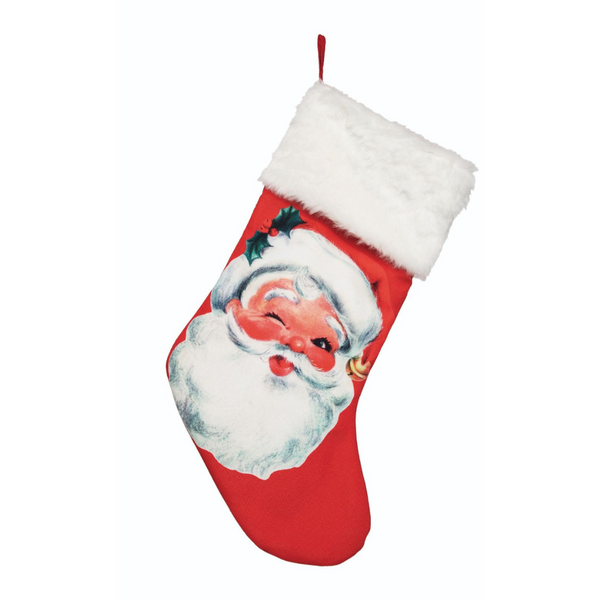 Retro Jolly Santa/Snowman Cotton Stocking- Winking Santa