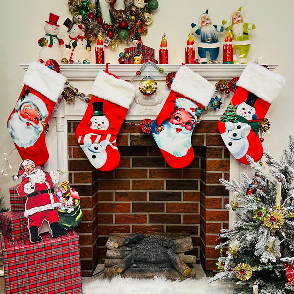 Retro Jolly Santa/Snowman Cotton Stocking- 4 Options