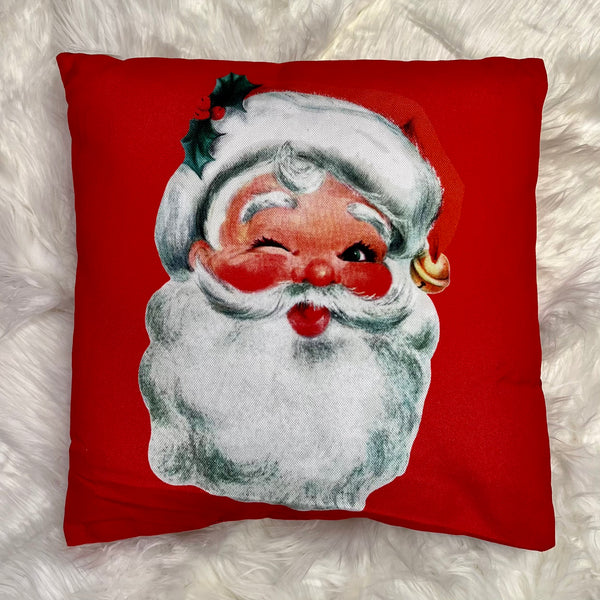 Retro Jolly Santa/Snowman Throw Pillow- Santa