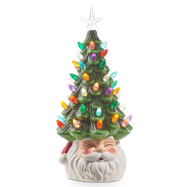 Retro Light-Up Porcelain Tree- Santa