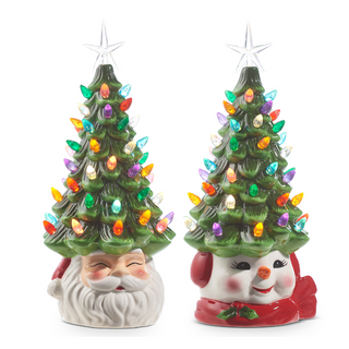 Retro Light-Up Porcelain Tree- Santa & Snowman Options
