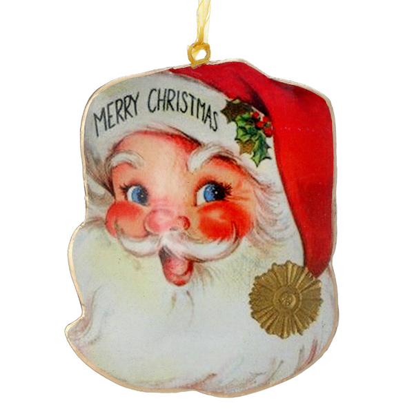 Retro Metal Jolly Santa Ornament