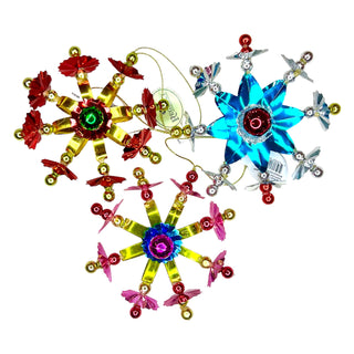 Retro Metallic Foil Snowflake Ornament Set