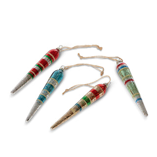 Retro Painted Glass Icicle Ornament Set of 4