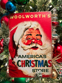 Retro Santa Woolworth's Metal Sign in tree