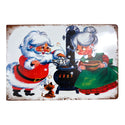 Retro Santa & Mrs. Claus Making Popcorn Metal Sign
