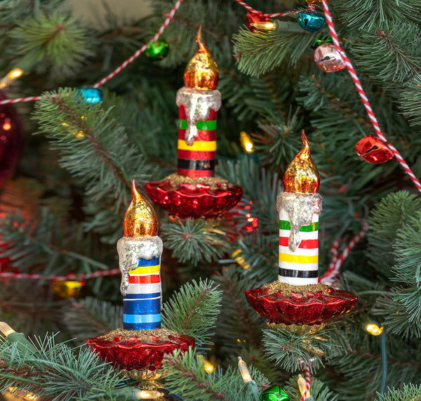 Retro Stripe Glass Clip-On Candle Ornament- 3 Options On tree