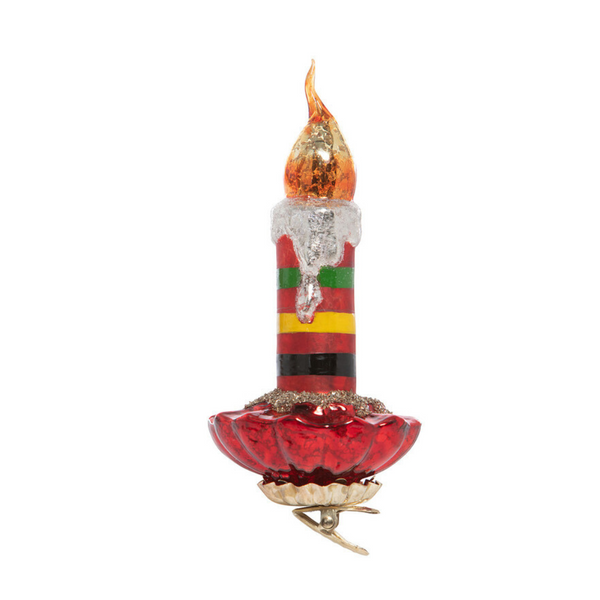 Retro Stripe Glass Clip-On Candle Ornament- red
