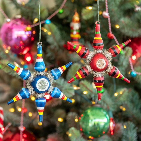 Retro Stripe Glass Starburst Ornament- 2 Options On tree
