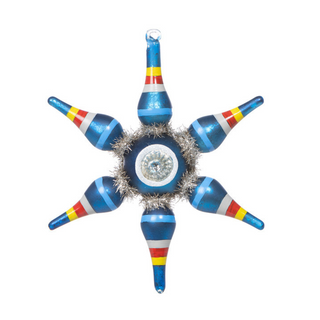 Retro Stripe Glass Starburst Ornament- Blue