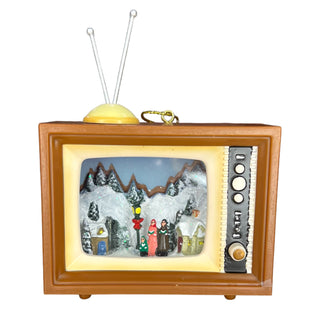 Retro TV W/Holiday Scene Ornament- Carolers