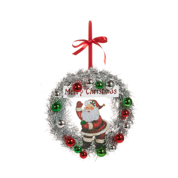 Retro Tinsel Postcard Wreath Ornament- SAnta