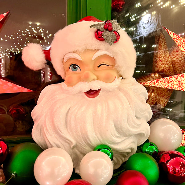 Retro Winking Santa Face Wall Art Candy Cane Christmas Company