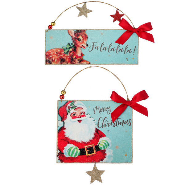 Turquoise Santa & Reindeer Star Ornament Set of 2