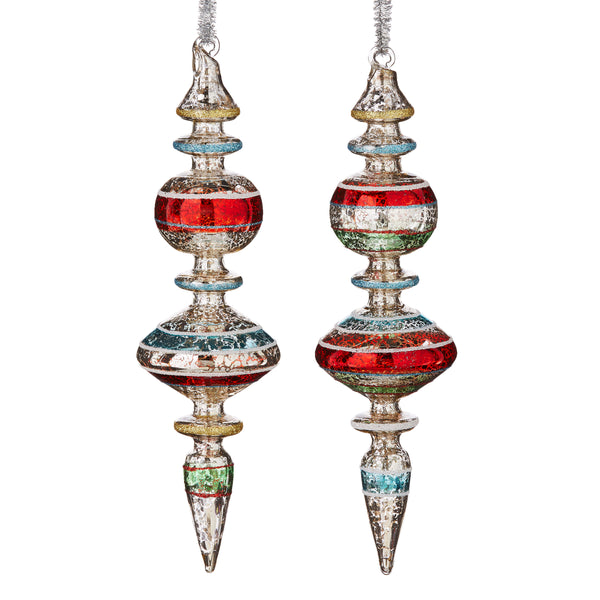 Vintage-Inspired Glass Striped Finial Ornament Set