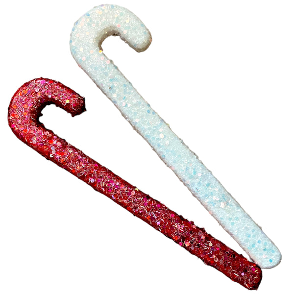 Wooden Glittered Candy Cane Set of 2- Red/White 
