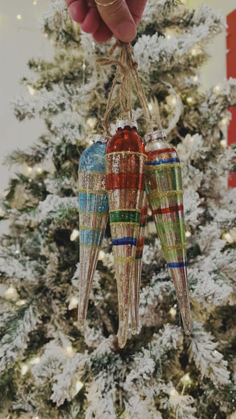 Retro Painted Glass Icicle Ornament Set of 4 video