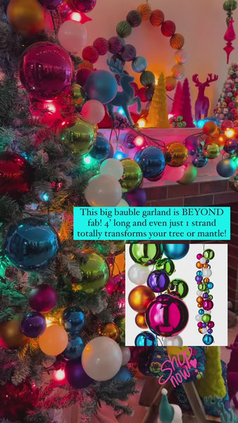 Multi-Colored Shiny Ornament Ball 4' Garland Video