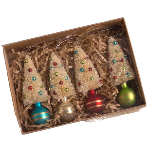 Retro Bottlebrush & Baubles Ornament Set in box