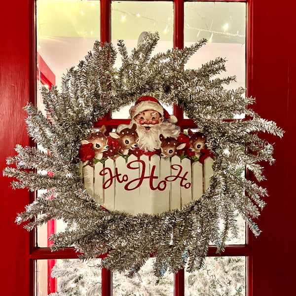 Vintage inspired tinsel Santa & Reindeer wreath