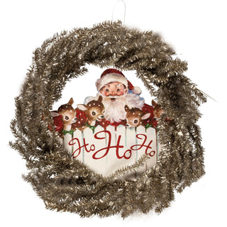 Ho Ho Ho Silver Tinsel Santa Wreath