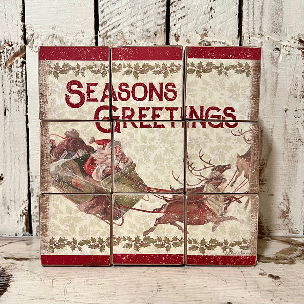 6 vintage inspired Santa block puzzles