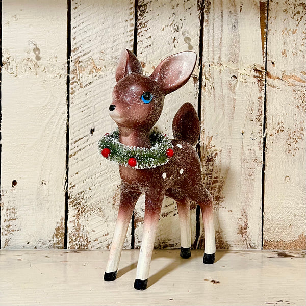 Retro Deer Figurine with Wreath