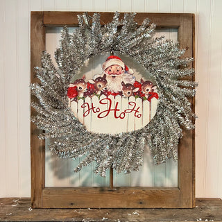 vintage inspired tinsel santa & reindeer wreath