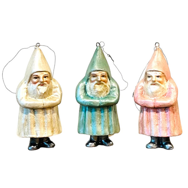 Mini Vintage-Inspired Pastel Santa Ornament Set