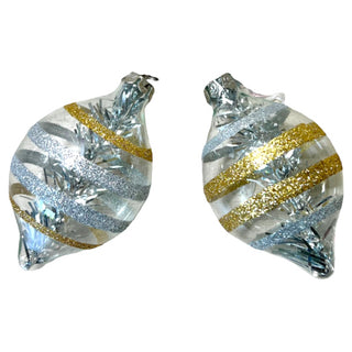 Silver & Gold Striped Glass Ornament Set