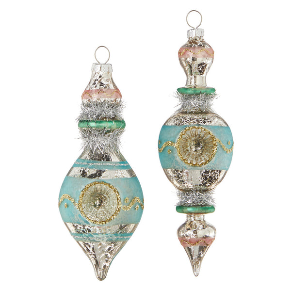 Vintage-Inspired Pastel Finial Glass Ornament Set