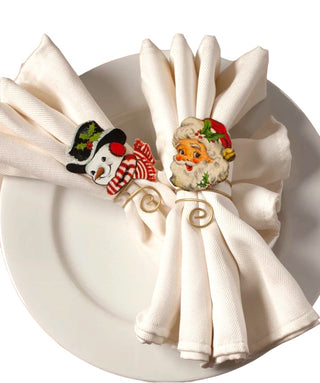 Retro Santa & Snowman Napkin Ring Set