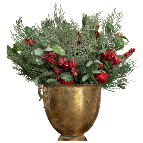 Mixed Holly, Pine & Jingle Bell 15" Sprig Multiples in a Vase