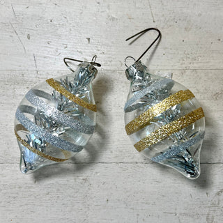 Silver & Gold Striped Glass Ornament Set
