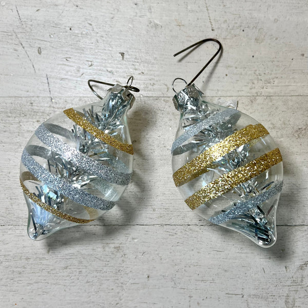 Silver & Gold Striped Glass Ornament Set
