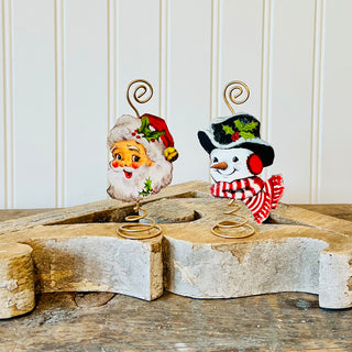 retro santa and snowman placard holders
