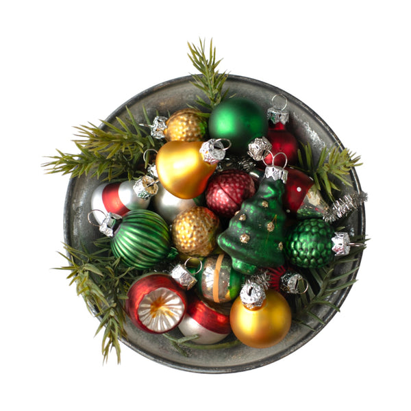 Mini Multi-Colored & Shaped Glass Ornament Set in vase